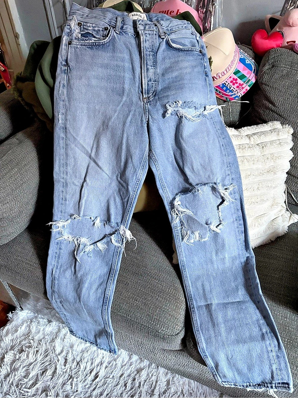 AGOLDE 90's Pinch Waist High Rise Straight Jeans Blue Waist 24